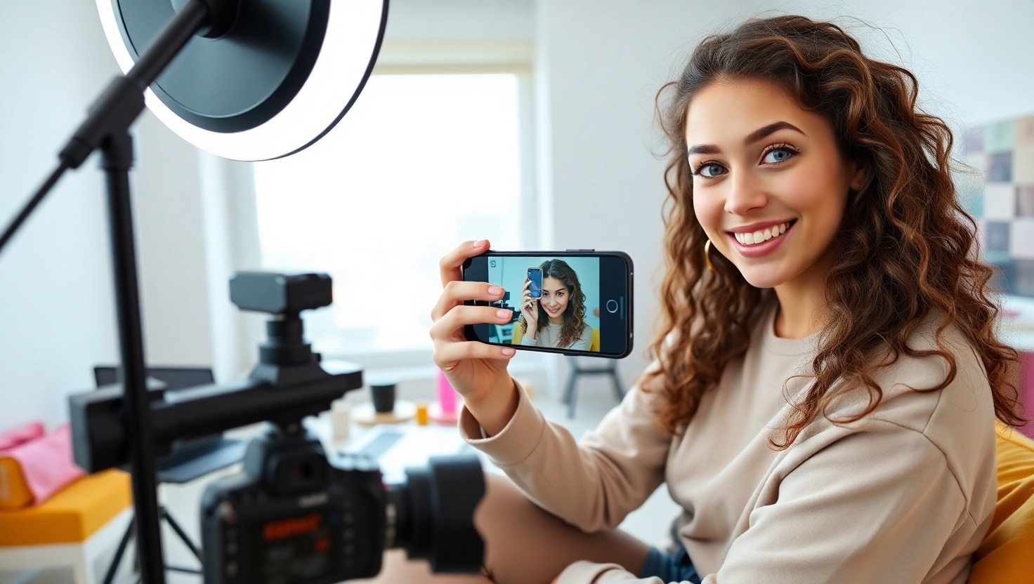 Flux_Schnell_a_young_female_influencer_with_bright_smile_and_l_1 Digital Marketing Banyuwangi - Pembicara Digital Marketing Banyuwangi