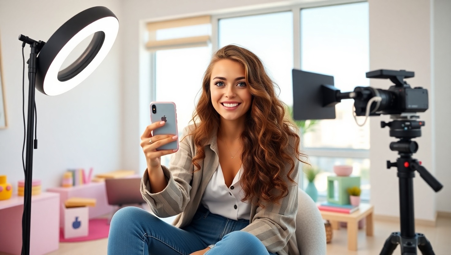 Flux_Schnell_a_young_female_influencer_with_bright_smile_and_l_2 Digital Marketing Banyuwangi - Pembicara Digital Marketing Banyuwangi